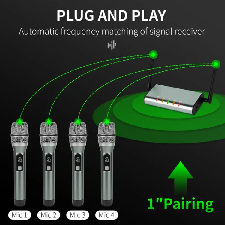 XTUGA U-F4600 Professional 4-Channel UHF Wireless Microphone System with 4 Handheld Microphone(EU Plug)