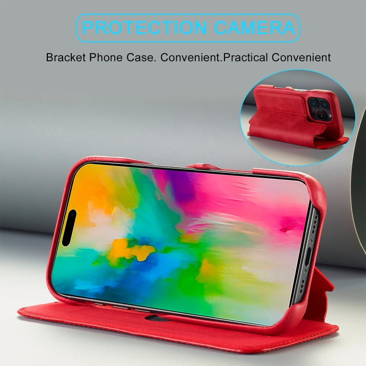 For iPhone 15 Pro LC.IMEEKE Hon Ancient Series Flip Leather Phone Case(Red)