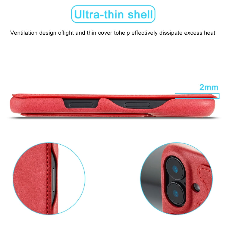 For iPhone 15 LC.IMEEKE Hon Ancient Series Flip Leather Phone Case(Red)