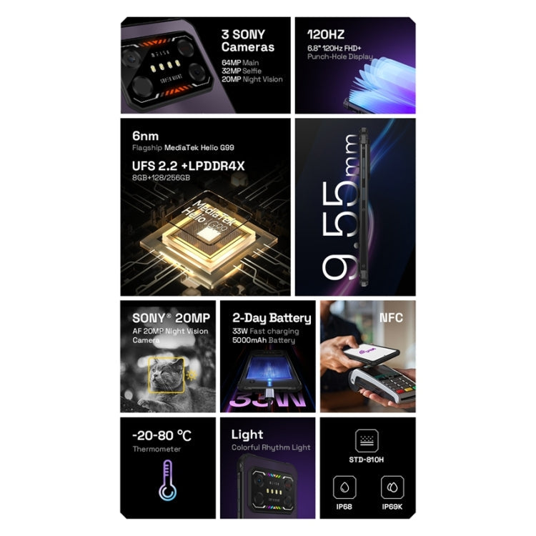 [HK Warehouse] IIIF150 Air1 Ultra,Dual Back Cameras, 8GB+256GB, Face ID Screen Fingerprint Identification, 6.8 inch Android 12.0 MediaTek Helio G99 MT6789 Octa Core, NFC, OTG, Network: 4G(Epic Purple)
