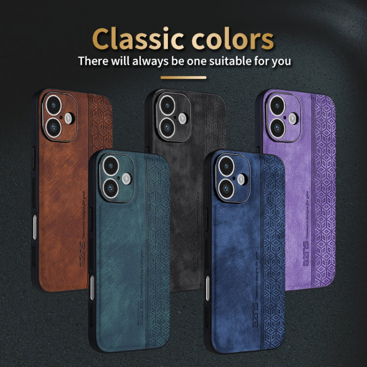 For iPhone 16 AZNS 3D Embossed Skin Feel Phone Case(Black)