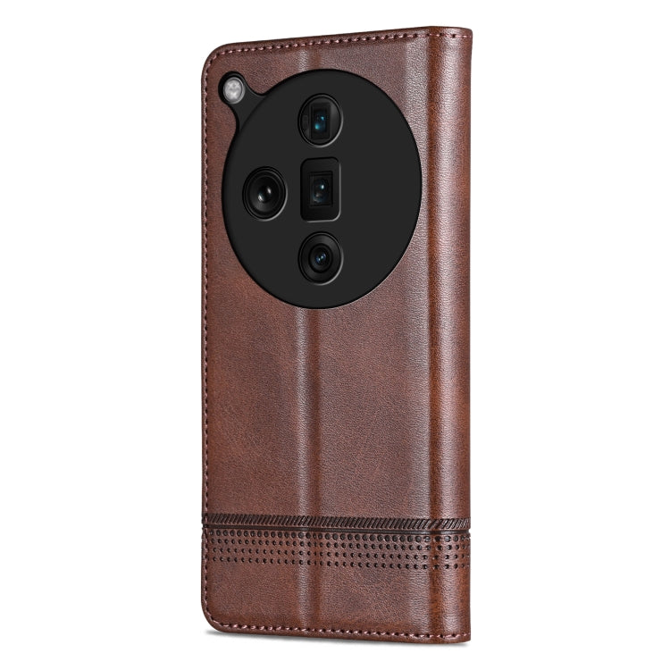 For OPPO Find X7 Ultra AZNS Magnetic Calf Texture Flip Leather Phone Case(Dark Brown)