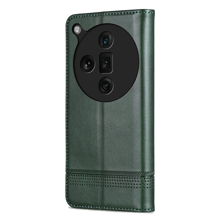 For OPPO Find X7 Ultra AZNS Magnetic Calf Texture Flip Leather Phone Case(Dark Green)