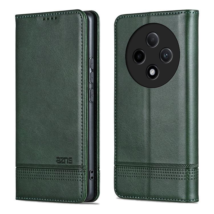 For OPPO A3 Pro 5G AZNS Magnetic Calf Texture Flip Leather Phone Case(Dark Green)