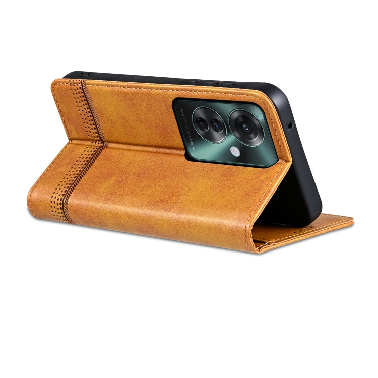 For OPPO Reno11 F AZNS Magnetic Calf Texture Flip Leather Phone Case(Light Brown)