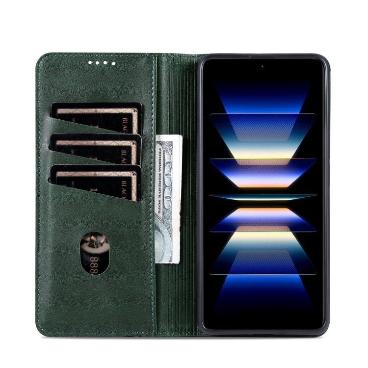 For OPPO Reno11 F AZNS Magnetic Calf Texture Flip Leather Phone Case(Dark Green)