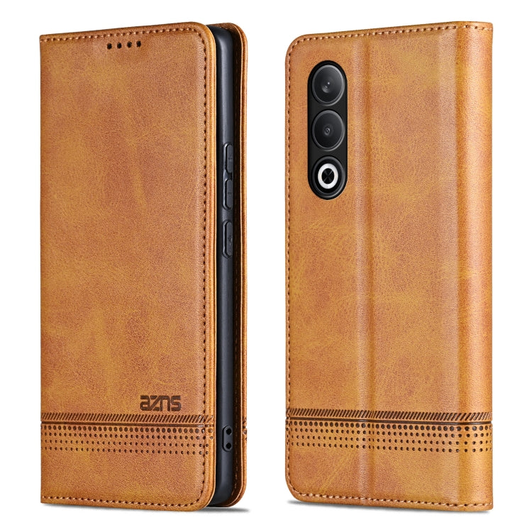 For OPPO K12 AZNS Magnetic Calf Texture Flip Leather Phone Case(Light Brown)