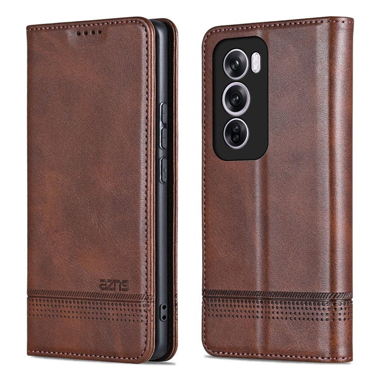 For OPPO Reno12 Pro Global AZNS Magnetic Calf Texture Flip Leather Phone Case(Dark Brown)