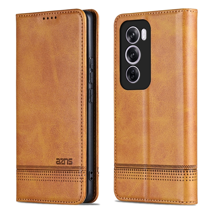 For OPPO Reno12 Pro Global AZNS Magnetic Calf Texture Flip Leather Phone Case(Light Brown)