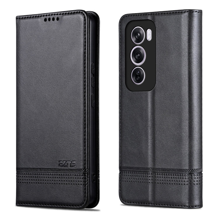 For OPPO Reno12 Pro Global AZNS Magnetic Calf Texture Flip Leather Phone Case(Black)