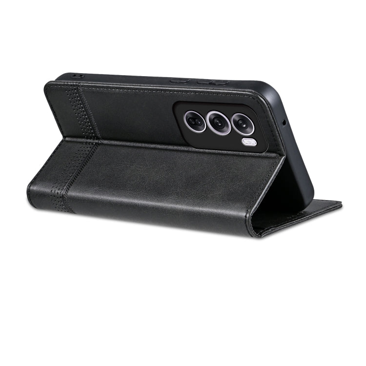 For OPPO Reno12 Pro Global AZNS Magnetic Calf Texture Flip Leather Phone Case(Black)