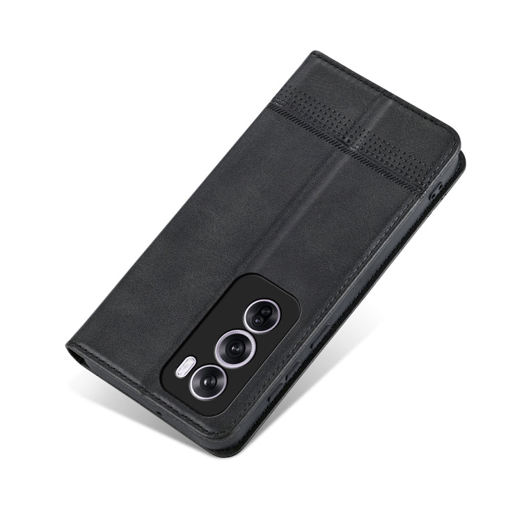 For OPPO Reno12 Pro Global AZNS Magnetic Calf Texture Flip Leather Phone Case(Black)