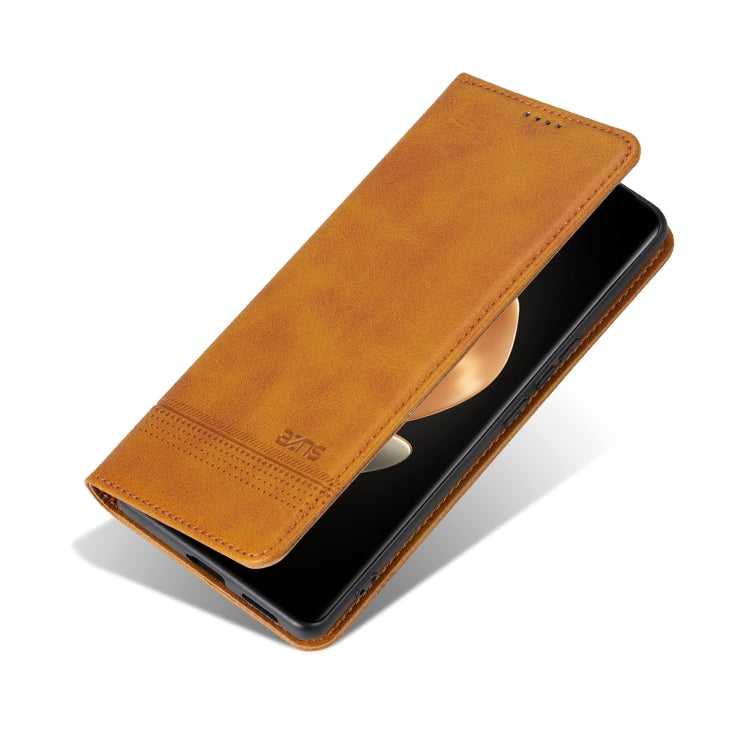For OPPO A3 5G China AZNS Magnetic Calf Texture Flip Leather Phone Case(Light Brown)
