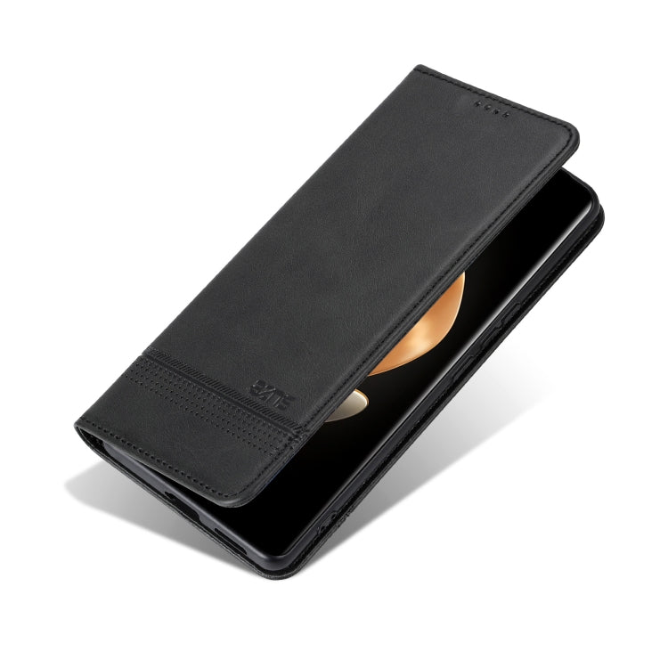 For OPPO A3 5G China AZNS Magnetic Calf Texture Flip Leather Phone Case(Black)