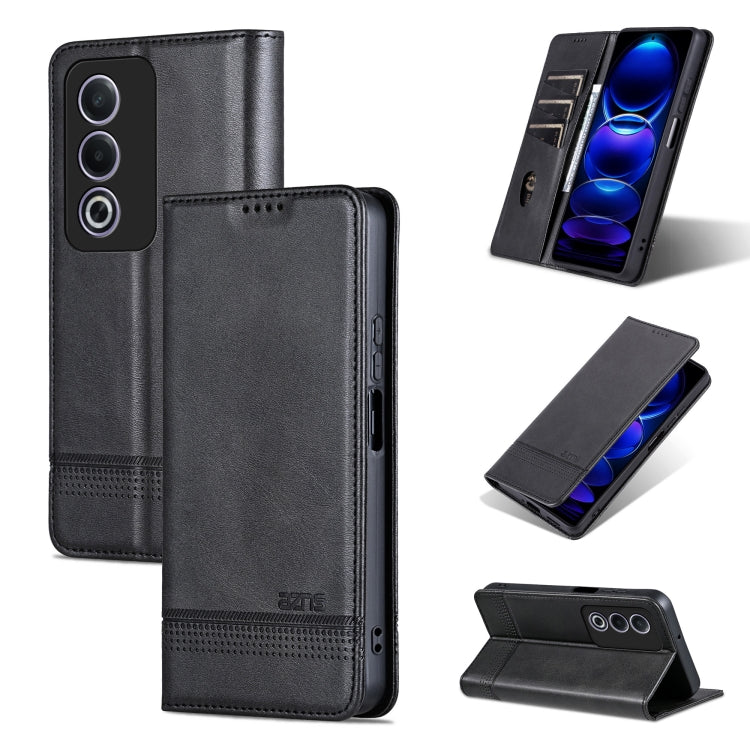 For OPPO K12x 5G Global AZNS Magnetic Calf Texture Flip Leather Phone Case(Black)