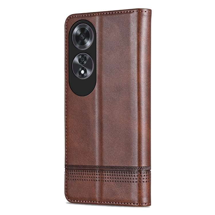 For OPPO A60 4G AZNS Magnetic Calf Texture Flip Leather Phone Case(Dark Brown)