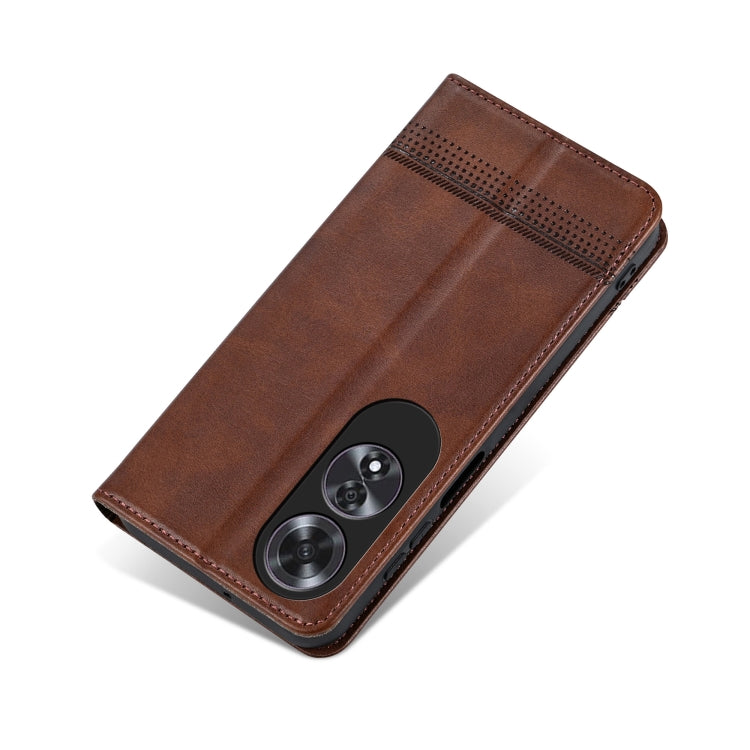 For OPPO A60 4G AZNS Magnetic Calf Texture Flip Leather Phone Case(Dark Brown)