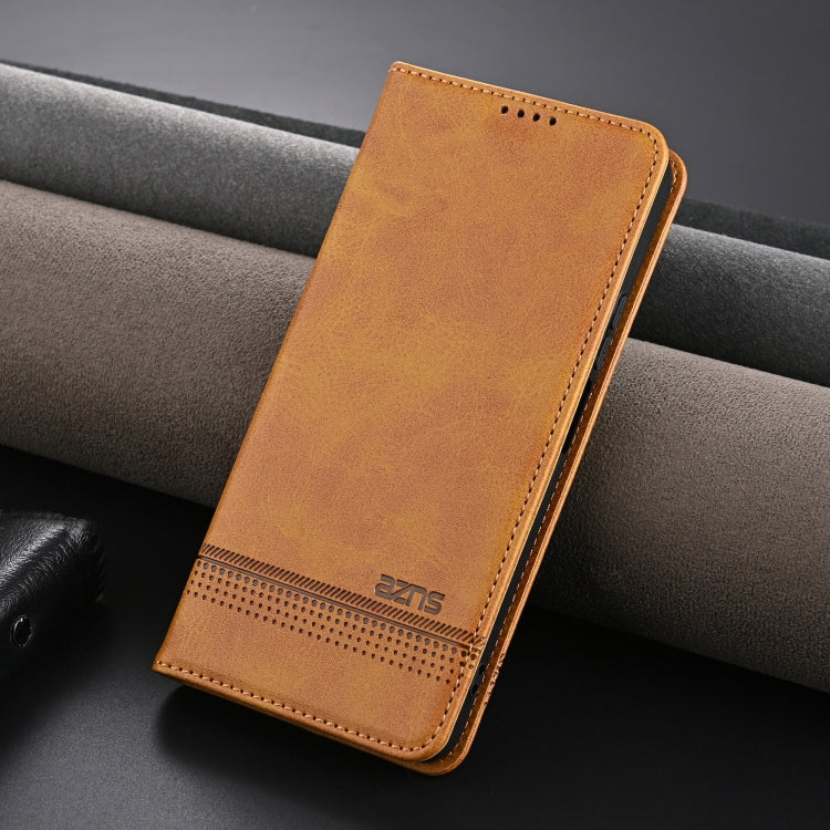 For OPPO A60 4G AZNS Magnetic Calf Texture Flip Leather Phone Case(Light Brown)