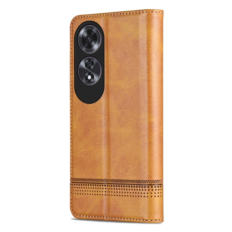 For OPPO A60 4G AZNS Magnetic Calf Texture Flip Leather Phone Case(Light Brown)