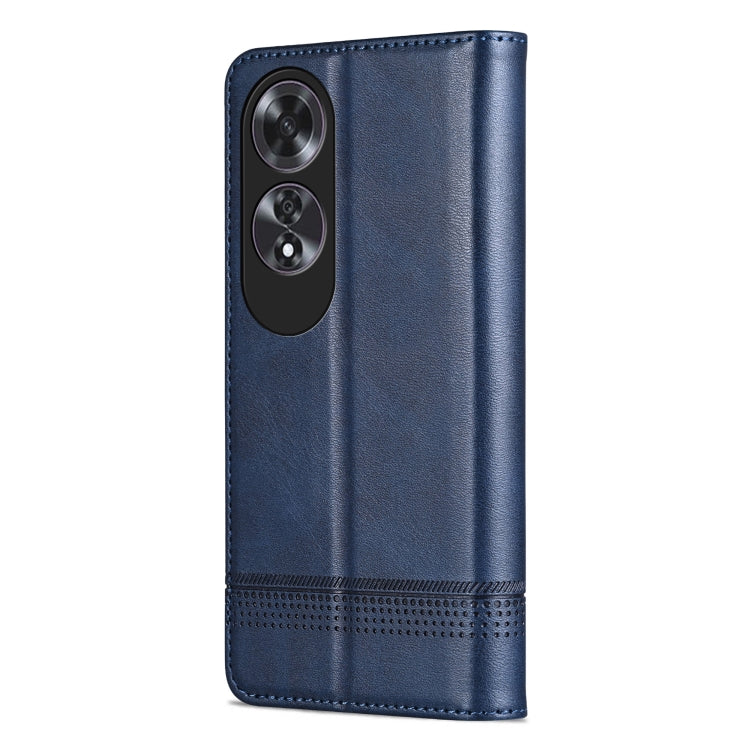 For OPPO A60 4G AZNS Magnetic Calf Texture Flip Leather Phone Case(Dark Blue)