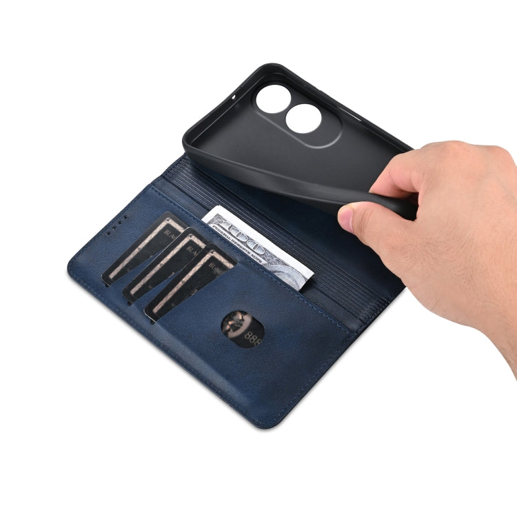 For OPPO A60 4G AZNS Magnetic Calf Texture Flip Leather Phone Case(Dark Blue)
