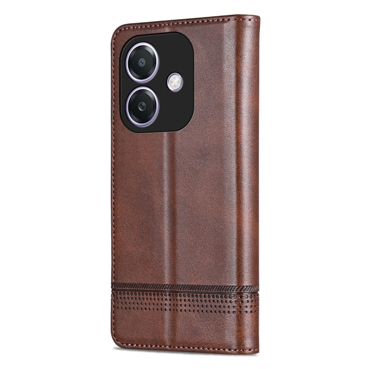 For OPPO A3x 4G AZNS Magnetic Calf Texture Flip Leather Phone Case(Dark Brown)