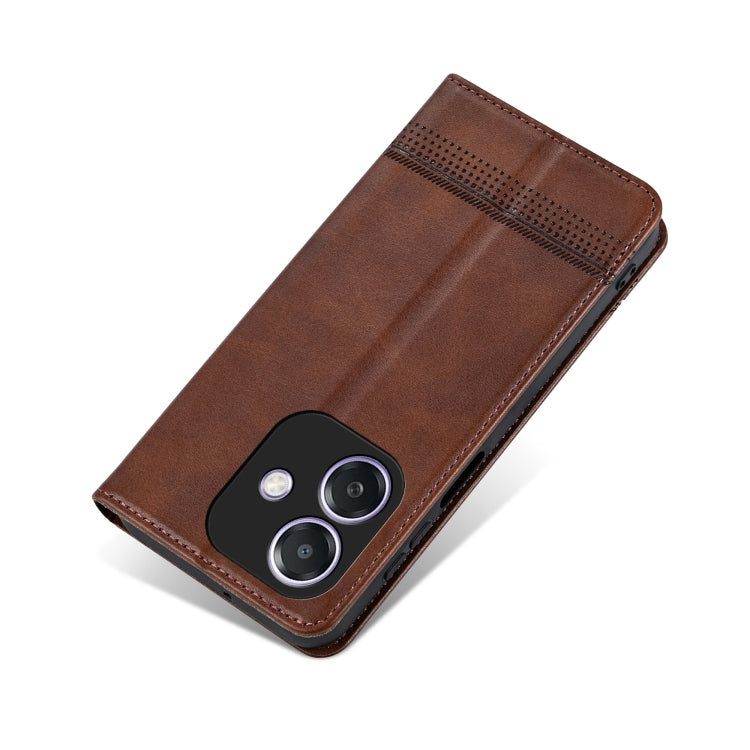 For OPPO A3x 4G AZNS Magnetic Calf Texture Flip Leather Phone Case(Dark Brown)
