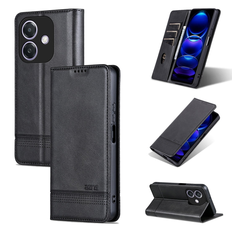 For OPPO A3x 4G AZNS Magnetic Calf Texture Flip Leather Phone Case(Black)