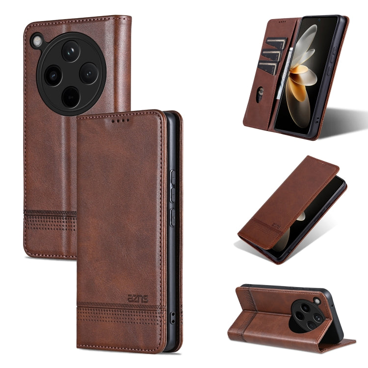 For OPPO Find X8 AZNS Magnetic Calf Texture Flip Leather Phone Case(Dark Brown)
