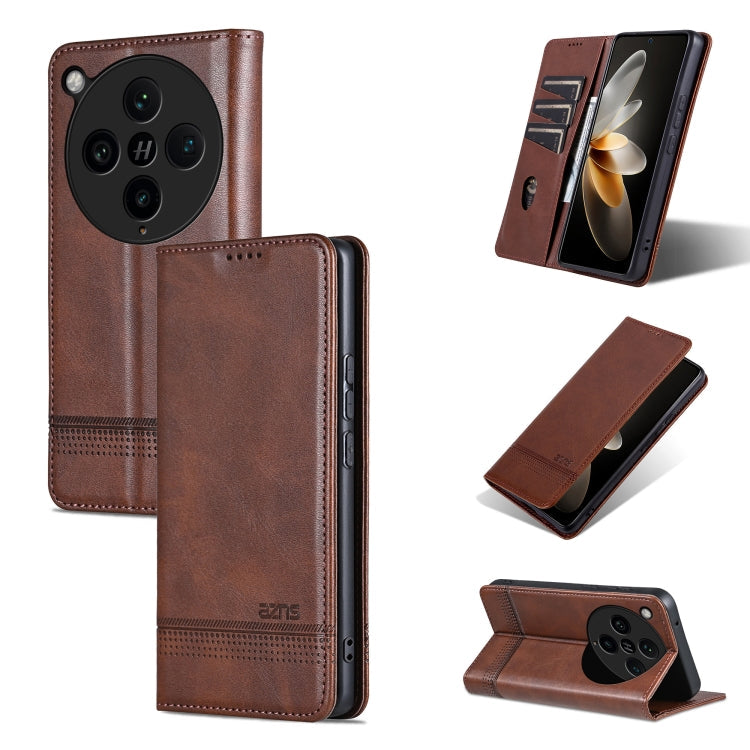 For OPPO Find X8 Pro AZNS Magnetic Calf Texture Flip Leather Phone Case(Dark Brown)