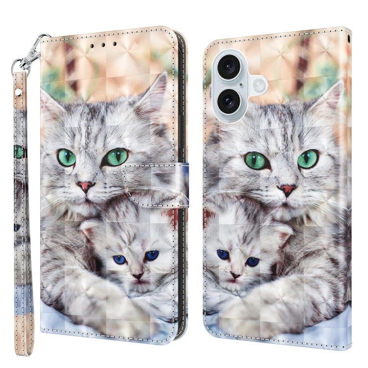 3D Painted Leather Phone Case, For iPhone 16 Plus, For iPhone 16