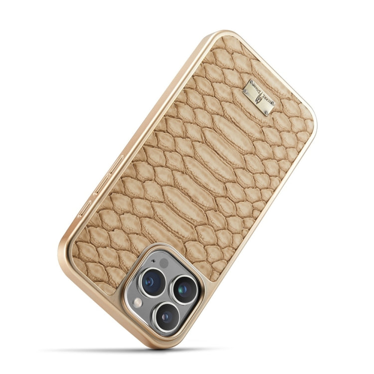 For iPhone 16 Pro Max Fierre Shann Python Texture Electroplating PU Phone Case(White)