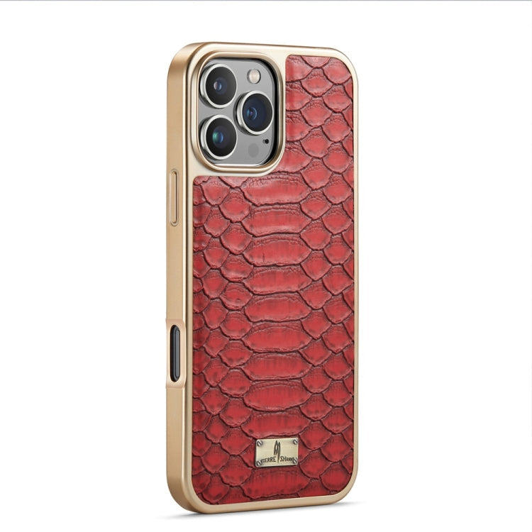 For iPhone 16 Pro Max Fierre Shann Python Texture Electroplating PU Phone Case(Red)