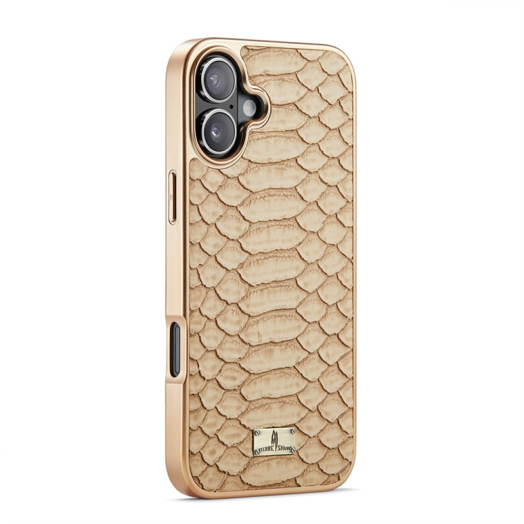 For iPhone 16 Plus Fierre Shann Python Texture Electroplating PU Phone Case(White)