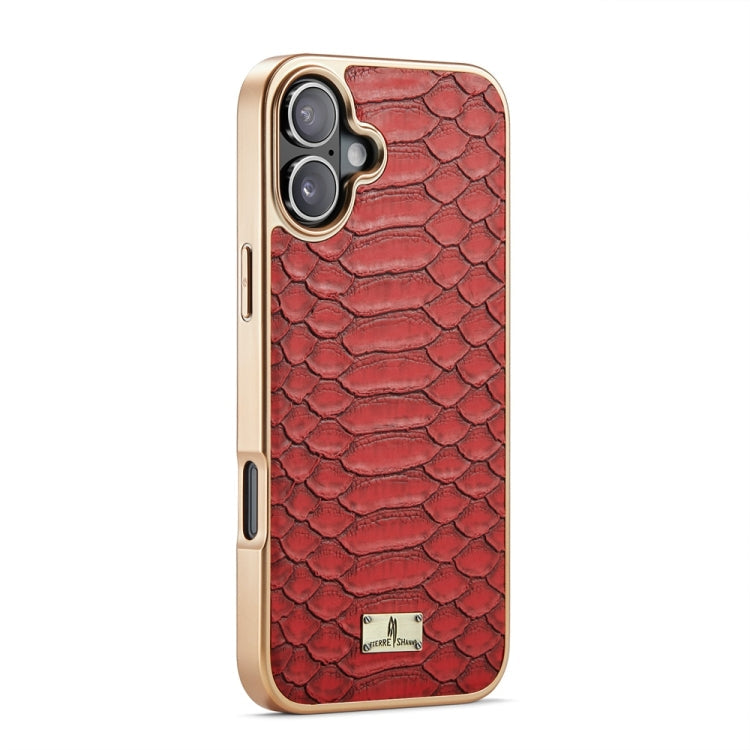 For iPhone 16 Plus Fierre Shann Python Texture Electroplating PU Phone Case(Red)