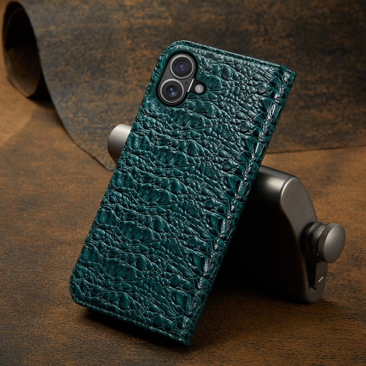 For iPhone 16 Fierre Shann Crocodile Texture Magnetic Genuine Leather Phone Case(Green)
