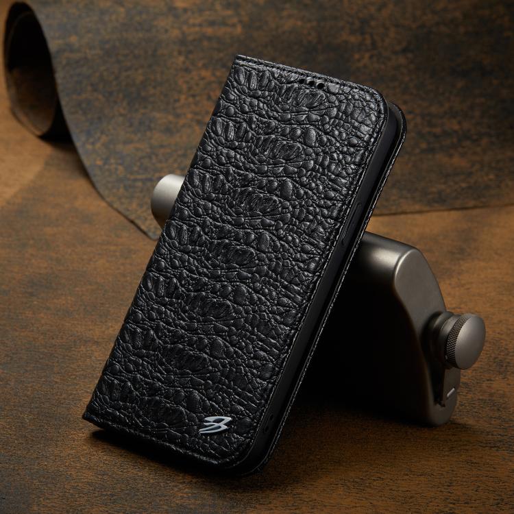For iPhone 17e / 16e Fierre Shann Crocodile Texture Magnetic Genuine Leather Phone Case(Black)