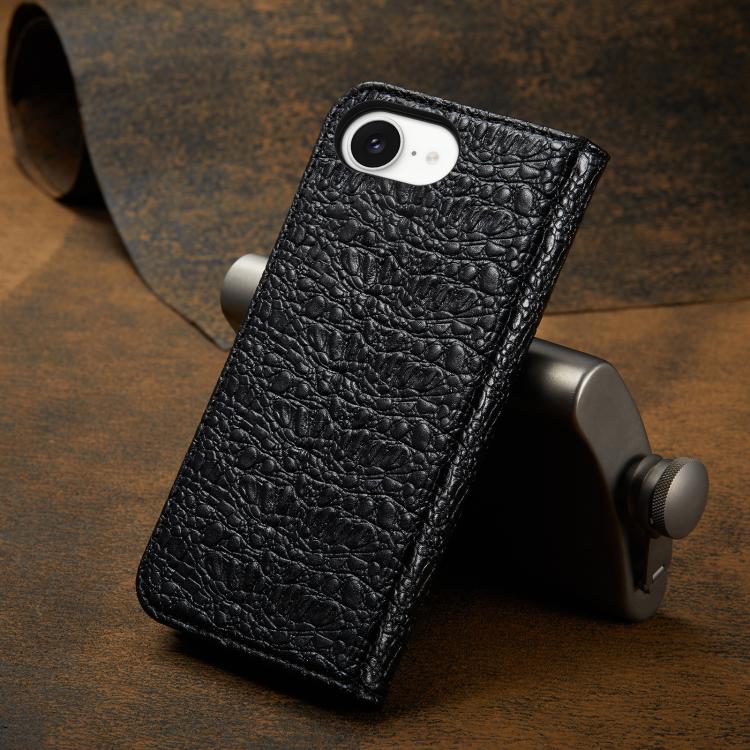 For iPhone 17e / 16e Fierre Shann Crocodile Texture Magnetic Genuine Leather Phone Case(Black)