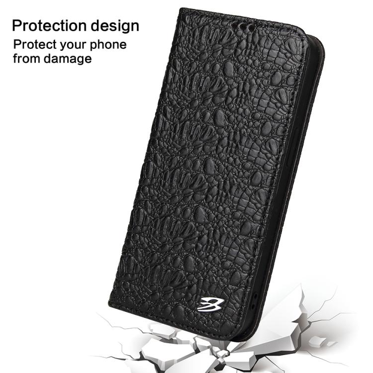 For iPhone 17e / 16e Fierre Shann Crocodile Texture Magnetic Genuine Leather Phone Case(Black)