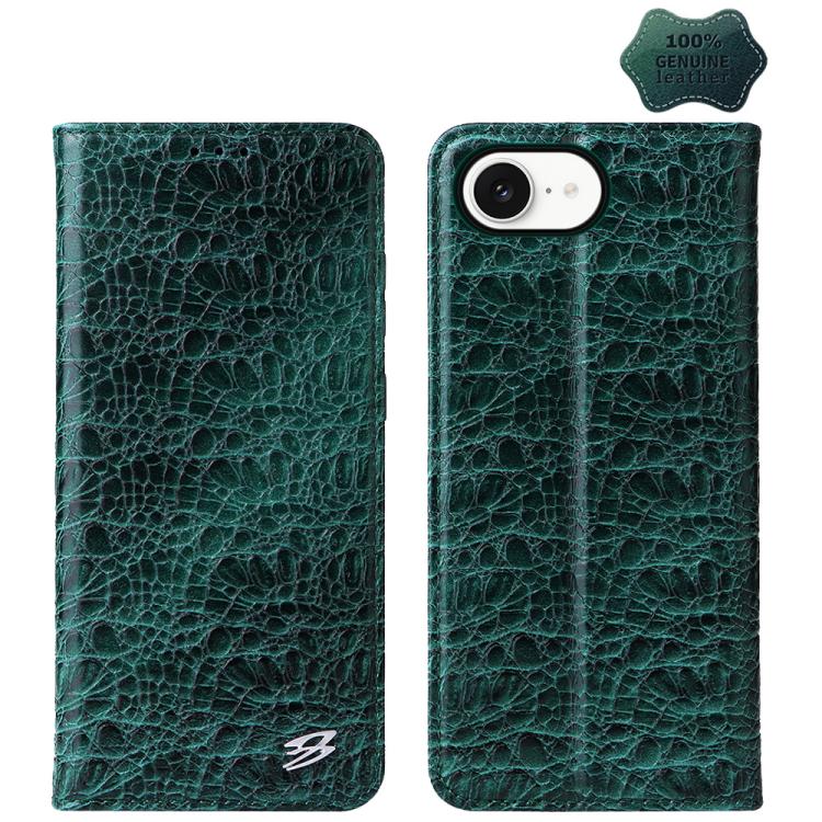 For iPhone 17e / 16e Fierre Shann Crocodile Texture Magnetic Genuine Leather Phone Case(Green)