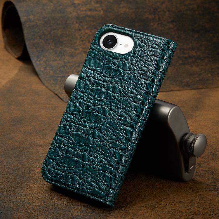For iPhone 17e / 16e Fierre Shann Crocodile Texture Magnetic Genuine Leather Phone Case(Green)