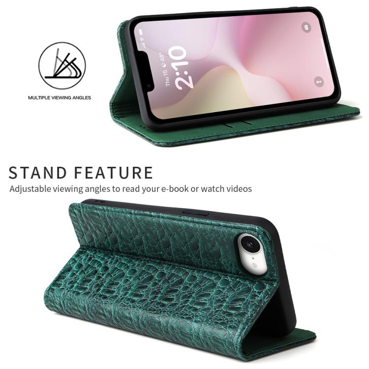For iPhone 17e / 16e Fierre Shann Crocodile Texture Magnetic Genuine Leather Phone Case(Green)