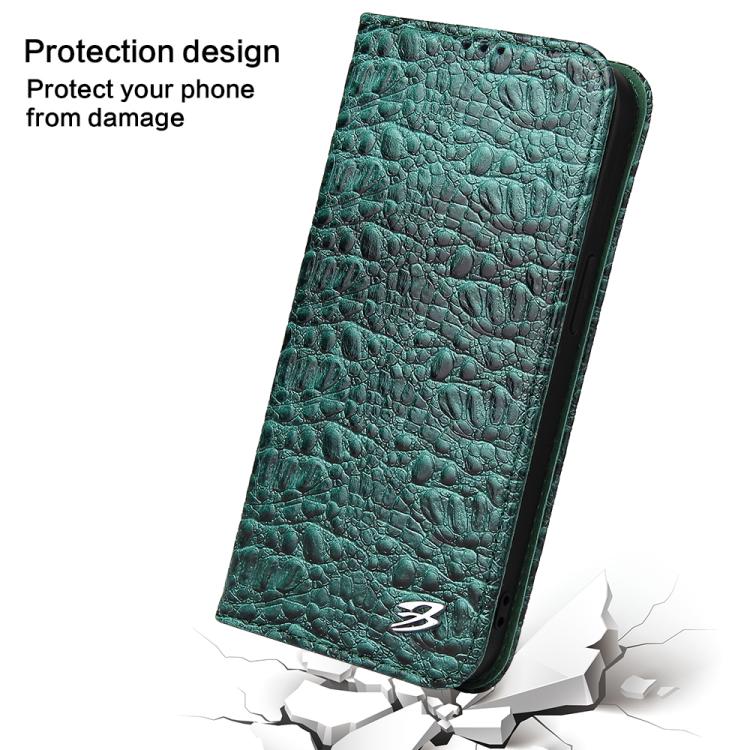 For iPhone 17e / 16e Fierre Shann Crocodile Texture Magnetic Genuine Leather Phone Case(Green)