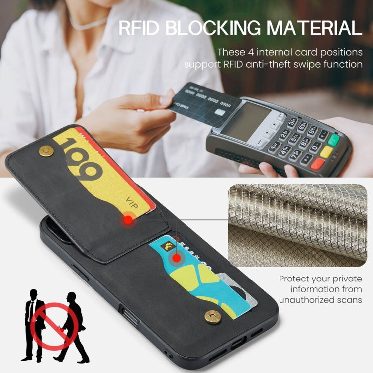 For iPhone 16 Pro Max Fierre Shann Crazy Horse Card Holder Back Cover PU Phone Case(Black)
