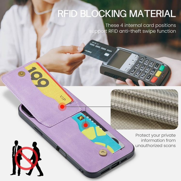 For iPhone 16 Pro Max Fierre Shann Crazy Horse Card Holder Back Cover PU Phone Case(Purple)