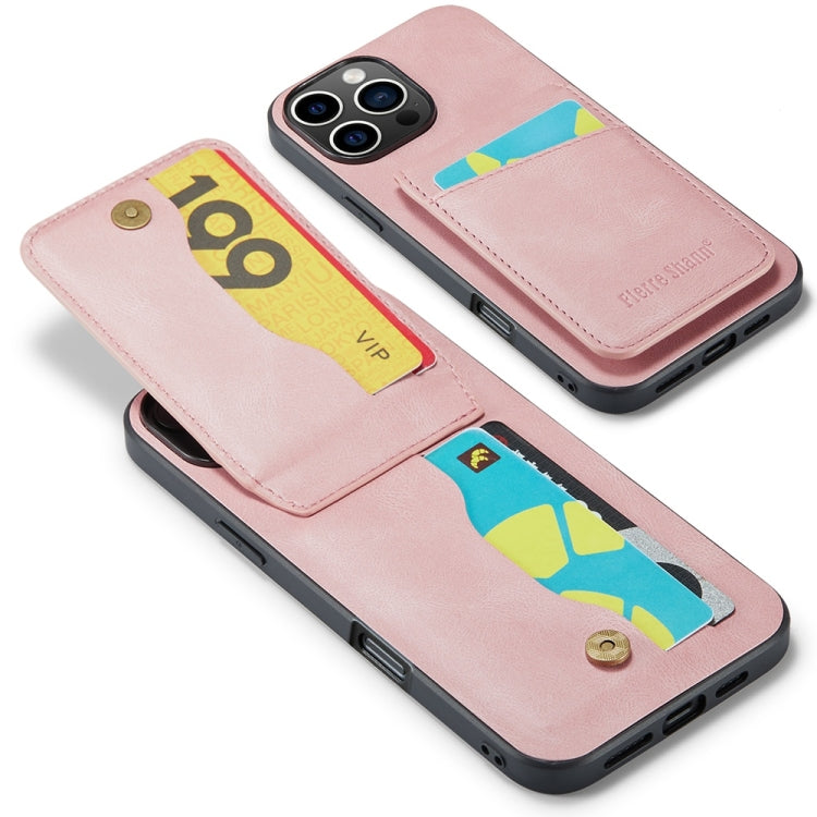For iPhone 16 Pro Fierre Shann Crazy Horse Card Holder Back Cover PU Phone Case(Pink)