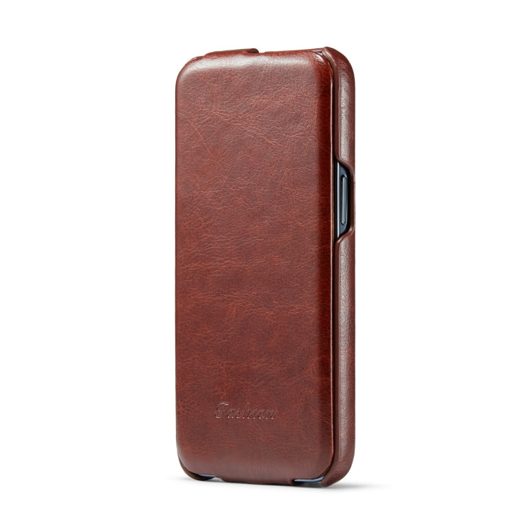 For iPhone 15 Plus Fierre Shann Oil Wax Texture Vertical Flip PU Phone Case(Brown)