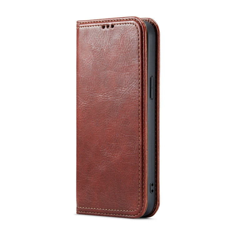 For iPhone 15 Fierre Shann Vintage Bark Texture Wallet Leather Phone Case(Brown)