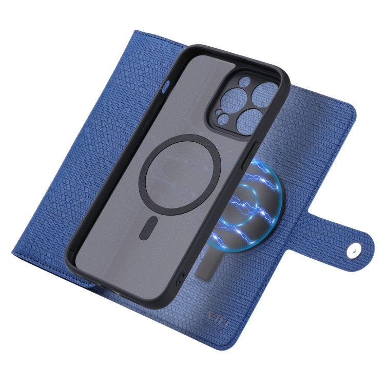 For iPhone 13 Pro Max ViLi GHB Series MagSafe Magnetic Zipper Leather Phone Case(Blue)