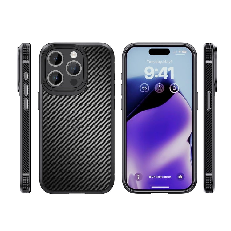 For iPhone 15 Pro iPAKY MG Series Carbon Fiber PC + TPU Protective Phone Case(Blue)